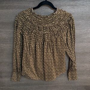 Rebecca Taylor Brown Floral Smocked Blouse